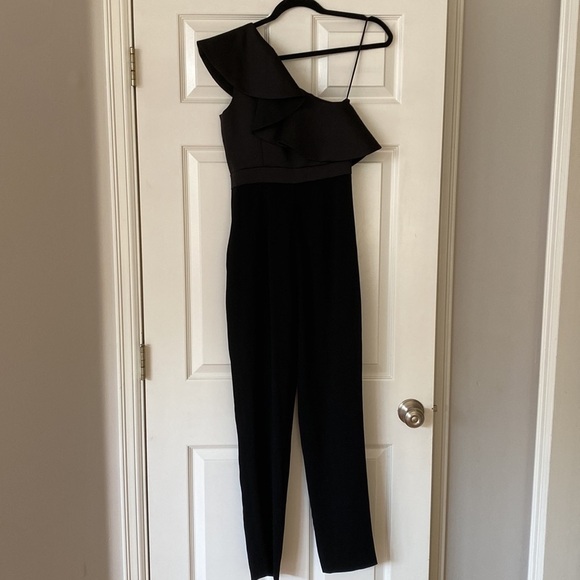 Cynthia Rowley Black Lancey One Shoulder Ruffle Jumpsuit - Picture 9 of 10
